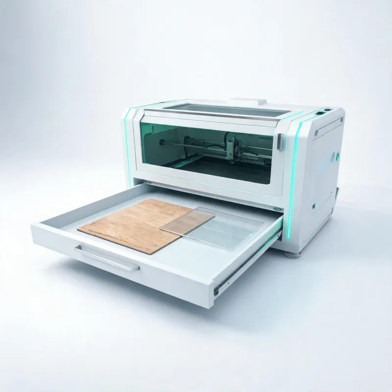 Glowforge desktop laser with material tray extended